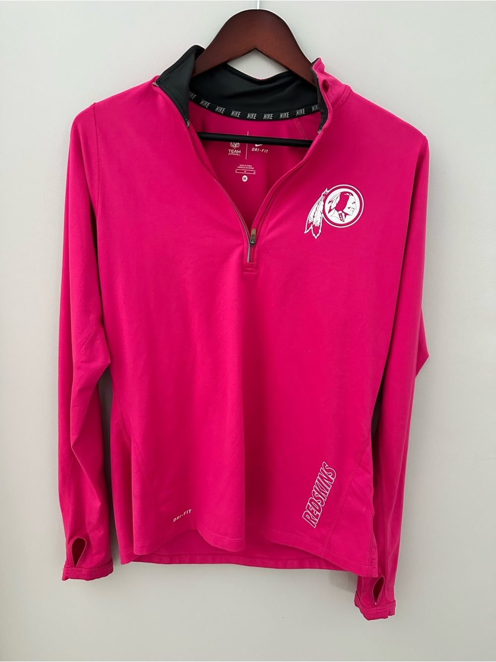 Nike Dri-Fit Hot Pink Women's Quarter-Zip Pullover with NFL Redskins Team Crest